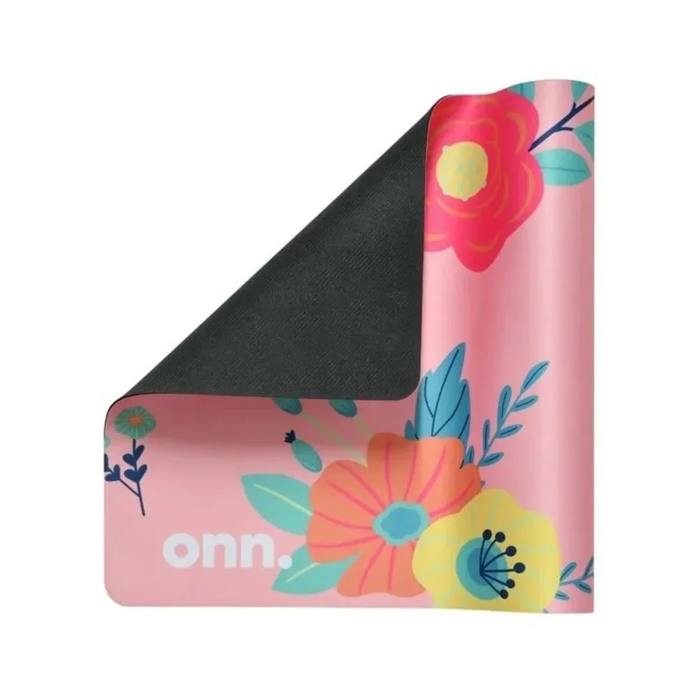 onn. XL Desktop Mouse Mat with Anti-Slip Base, Polyester, Pink Flowers, 35